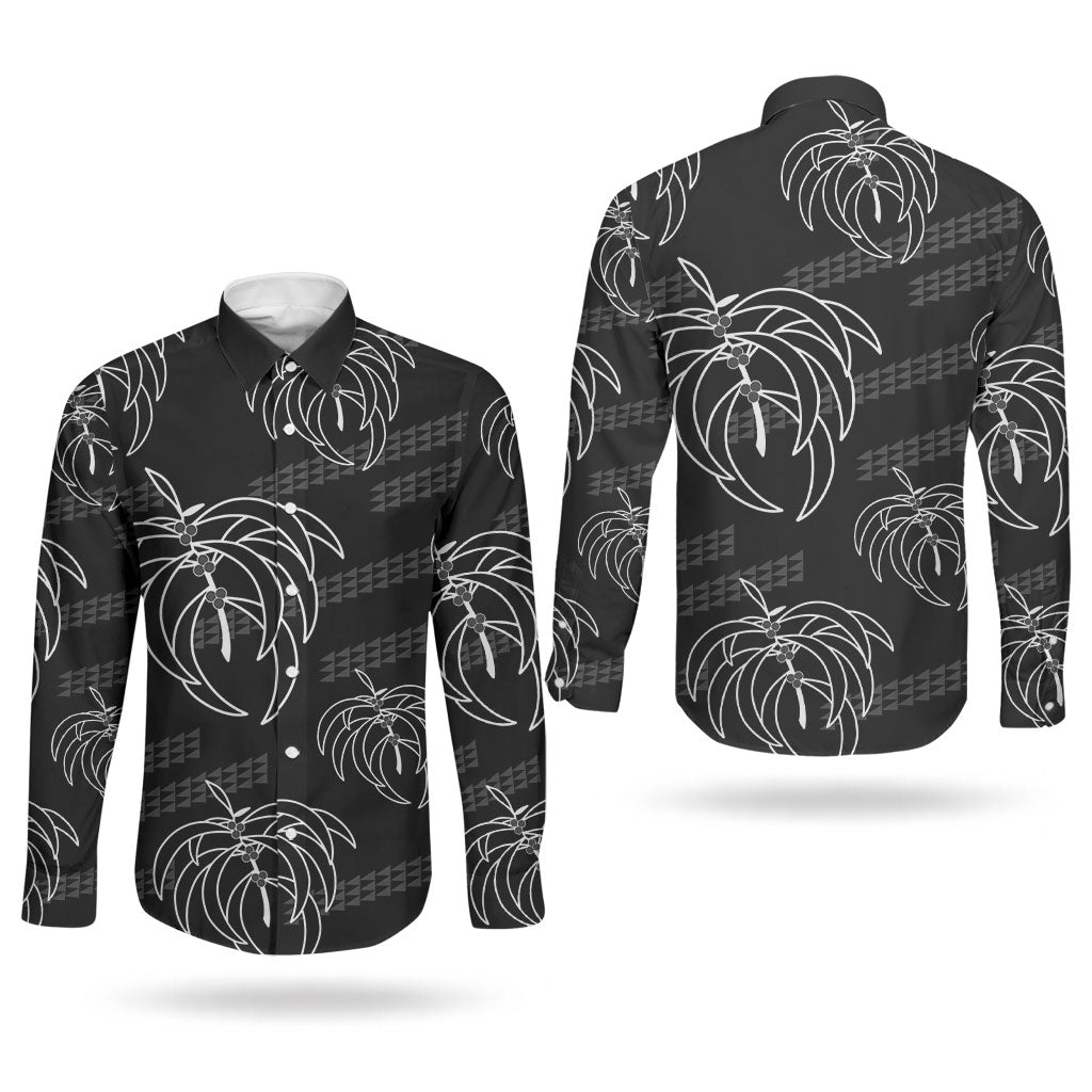 Aloha Hawaii Acacia Koa Leaves Couples Matching Mermaid Dress and Long Sleeve Button Shirt Black Kakau Tribal Pattern LT05 - Polynesian Pride