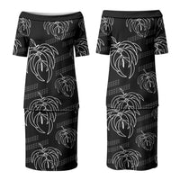 Aloha Hawaii Acacia Koa Leaves Family Matching Puletasi and Hawaiian Shirt Black Kakau Tribal Pattern LT05 Mom's Dress Black - Polynesian Pride