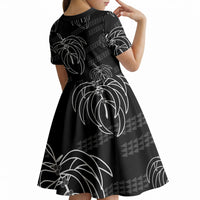 Aloha Hawaii Acacia Koa Leaves Kid Short Sleeve Dress Black Kakau Tribal Pattern