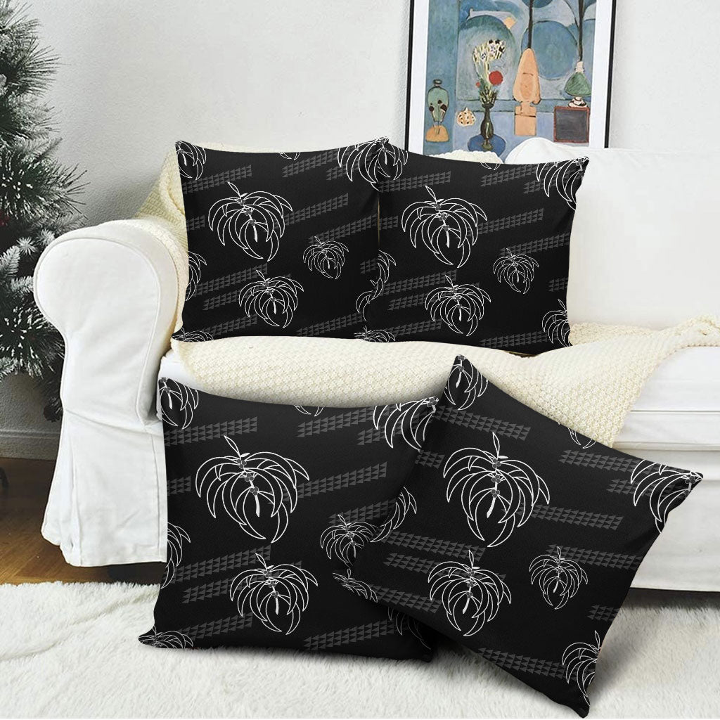 Aloha Hawaii Acacia Koa Leaves Pillow Cover Black Kakau Tribal Pattern