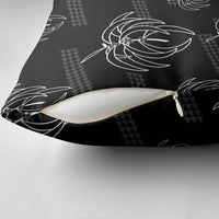 Aloha Hawaii Acacia Koa Leaves Pillow Cover Black Kakau Tribal Pattern