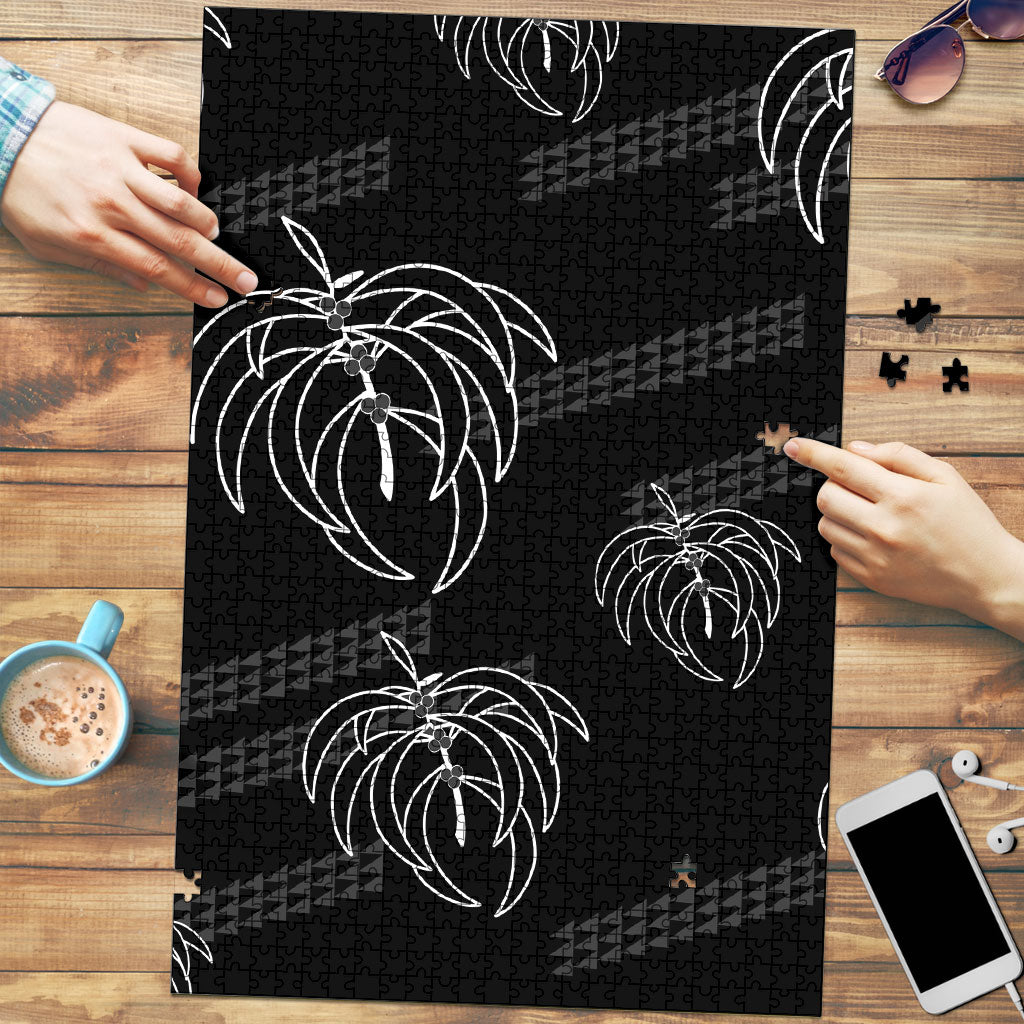 Aloha Hawaii Acacia Koa Leaves Puzzle Black Kakau Tribal Pattern