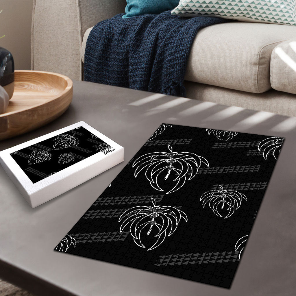 Aloha Hawaii Acacia Koa Leaves Puzzle Black Kakau Tribal Pattern