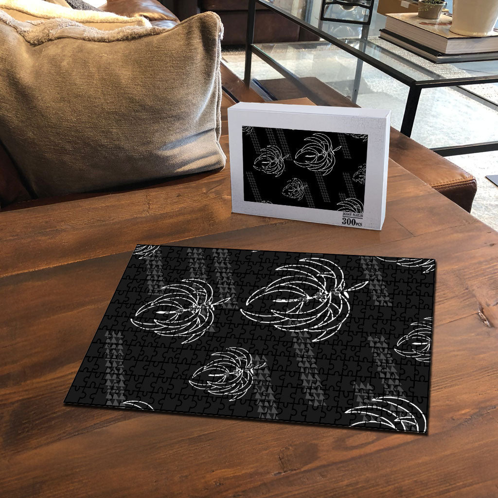Aloha Hawaii Acacia Koa Leaves Puzzle Black Kakau Tribal Pattern