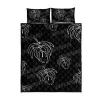 Aloha Hawaii Acacia Koa Leaves Quilt Bed Set Black Kakau Tribal Pattern