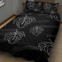 Aloha Hawaii Acacia Koa Leaves Quilt Bed Set Black Kakau Tribal Pattern