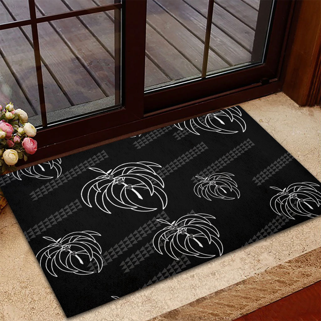 Aloha Hawaii Acacia Koa Leaves Rubber Doormat Black Kakau Tribal Pattern LT05 - Polynesian Pride