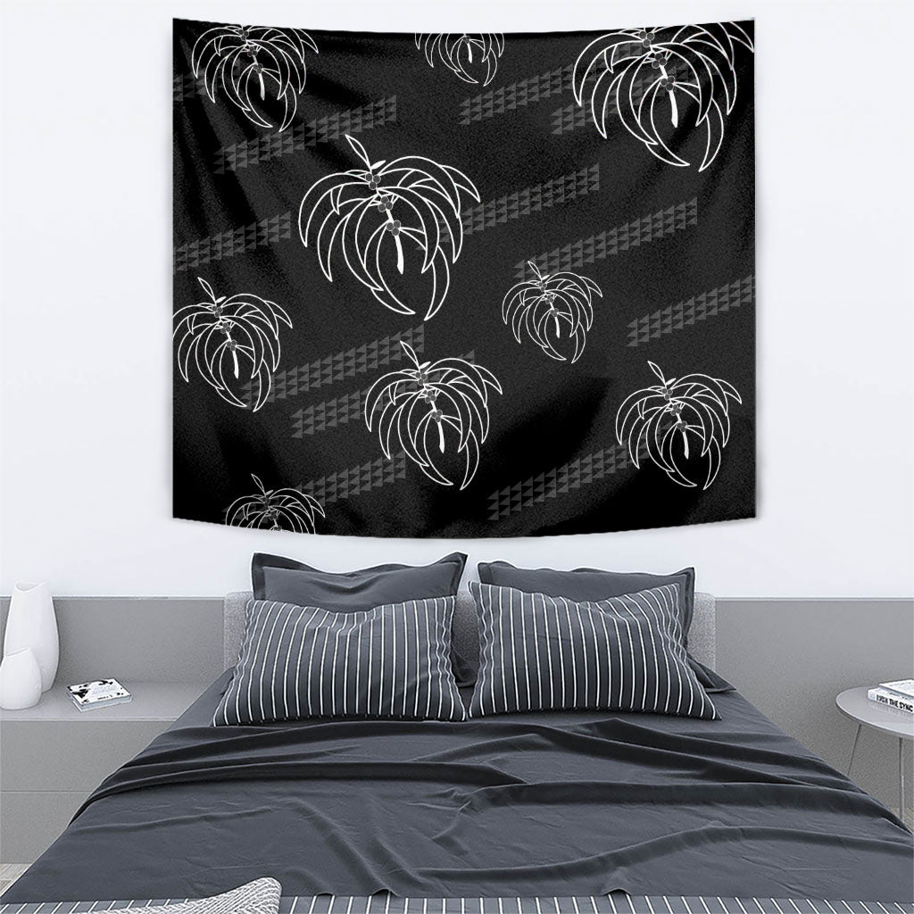 Aloha Hawaii Acacia Koa Leaves Tapestry Black Kakau Tribal Pattern