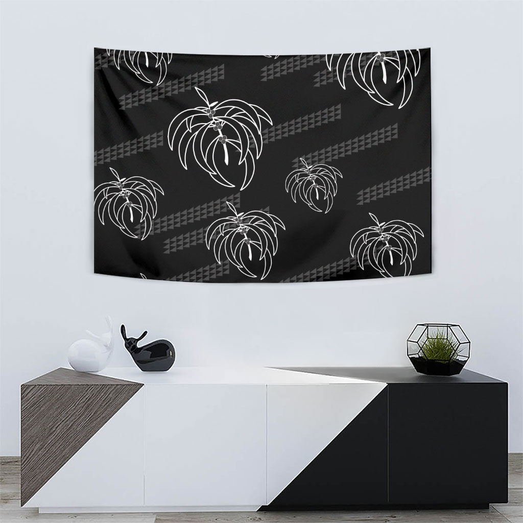 Aloha Hawaii Acacia Koa Leaves Tapestry Black Kakau Tribal Pattern