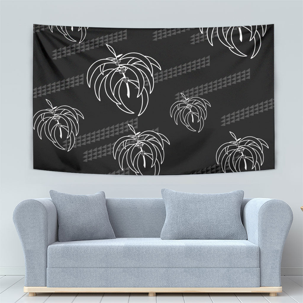 Aloha Hawaii Acacia Koa Leaves Tapestry Black Kakau Tribal Pattern