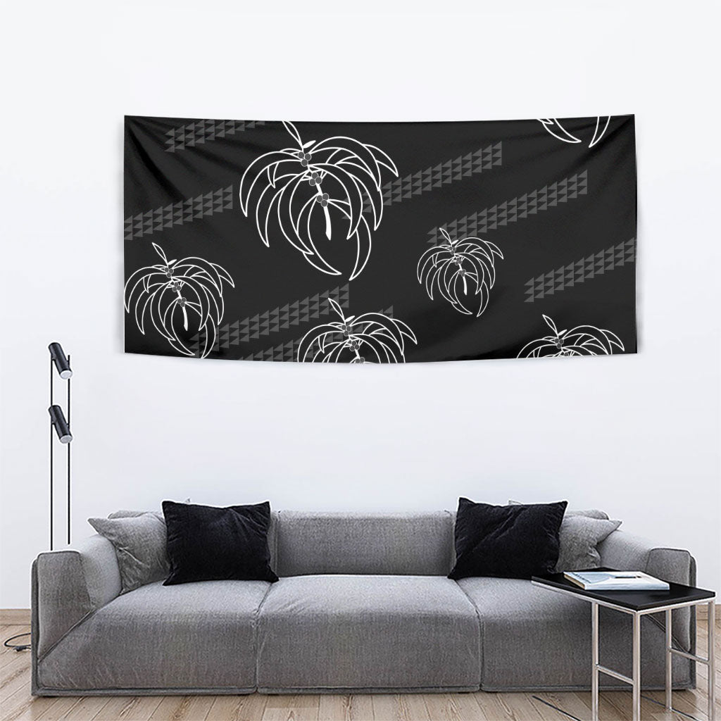 Aloha Hawaii Acacia Koa Leaves Tapestry Black Kakau Tribal Pattern