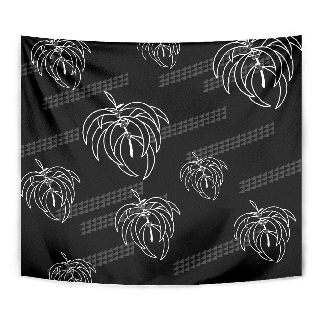Aloha Hawaii Acacia Koa Leaves Tapestry Black Kakau Tribal Pattern