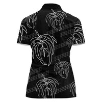 Aloha Hawaii Acacia Koa Leaves Women Polo Shirt Black Kakau Tribal Pattern