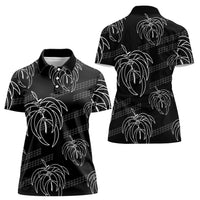 Aloha Hawaii Acacia Koa Leaves Women Polo Shirt Black Kakau Tribal Pattern