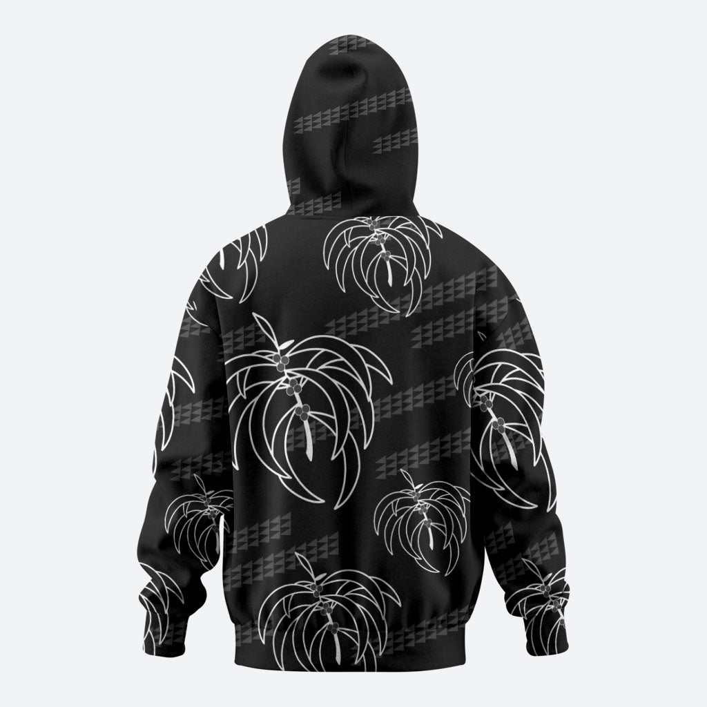 Aloha Hawaii Acacia Koa Leaves Zip Hoodie Black Kakau Tribal Pattern LT05 - Polynesian Pride
