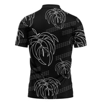 Aloha Hawaii Acacia Koa Leaves Zipper Polo Shirt Black Kakau Tribal Pattern