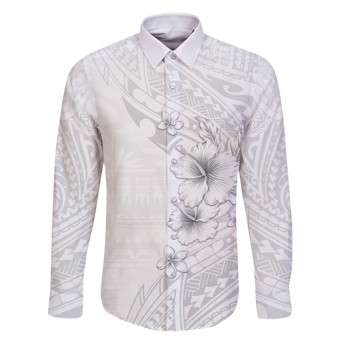 Lotu Tamaiti Samoa Family Matching Off The Shoulder Long Sleeve Dress and Hawaiian Shirt White Sunday Polynesian Tribal Pattern Elegant Style