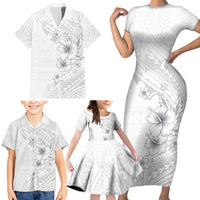 Lotu Tamaiti Samoa Family Matching Short Sleeve Bodycon Dress and Hawaiian Shirt White Sunday Polynesian Tribal Pattern Elegant Style