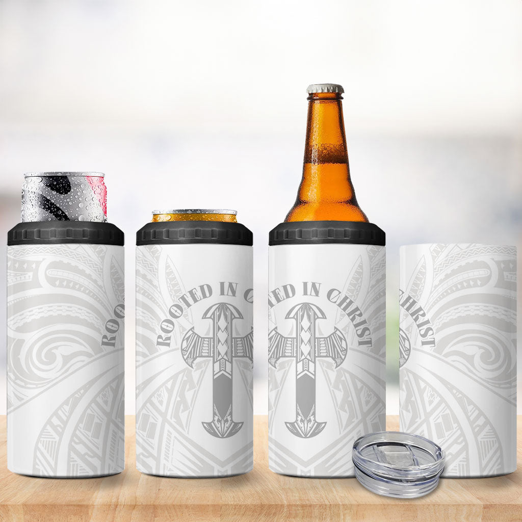 Samoa Christian 4 in 1 Can Cooler Tumbler Rooted In Christ Polynesian Cross