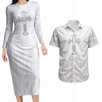 Samoa Christian Couples Matching Long Sleeve Bodycon Dress and Hawaiian Shirt Rooted In Christ Polynesian Cross