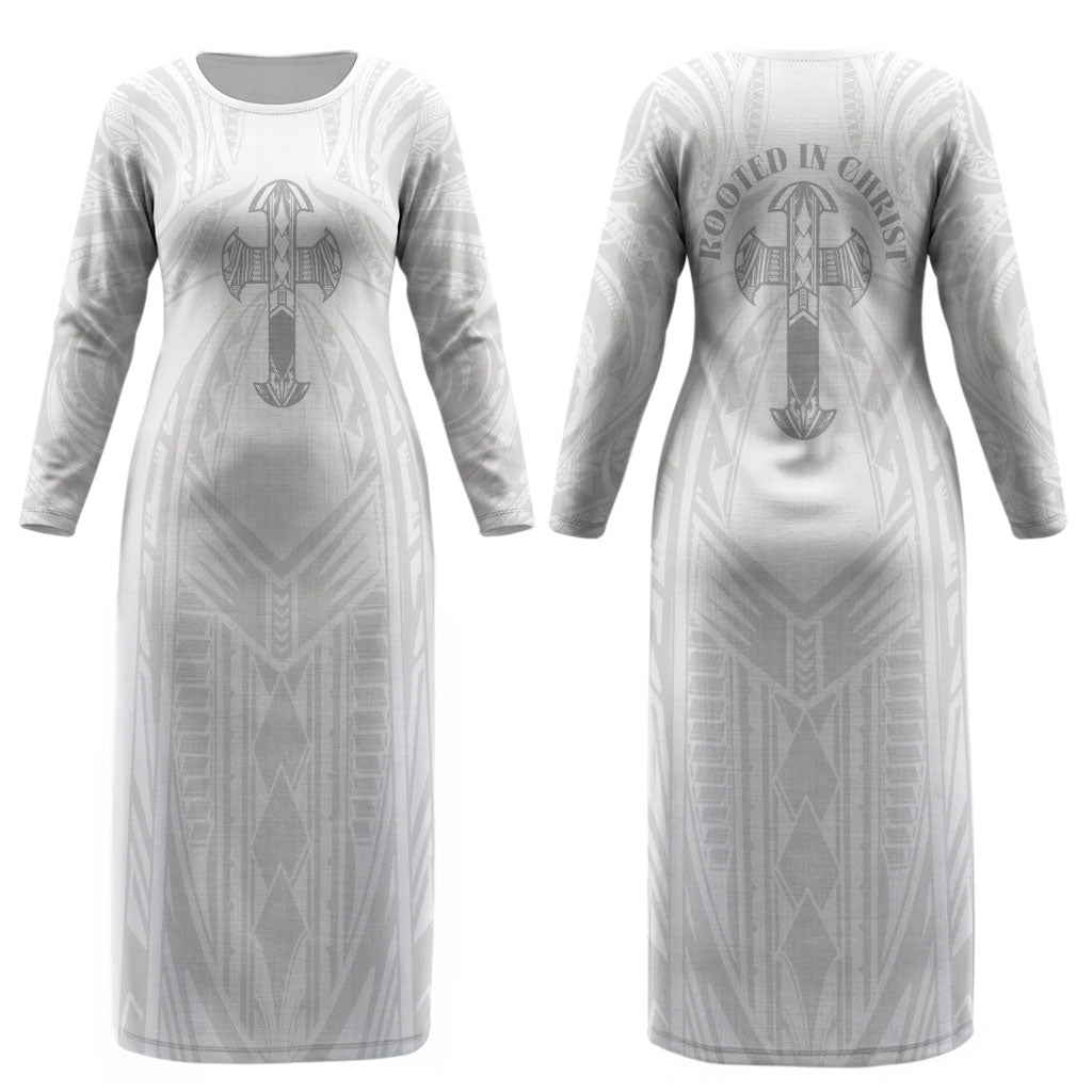 Samoa Christian Couples Matching Long Sleeve Bodycon Dress and Hawaiian Shirt Rooted In Christ Polynesian Cross