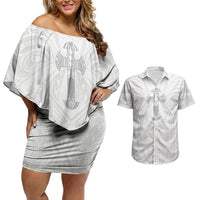 Samoa Christian Couples Matching Off Shoulder Short Dress and Hawaiian Shirt Rooted In Christ Polynesian Cross