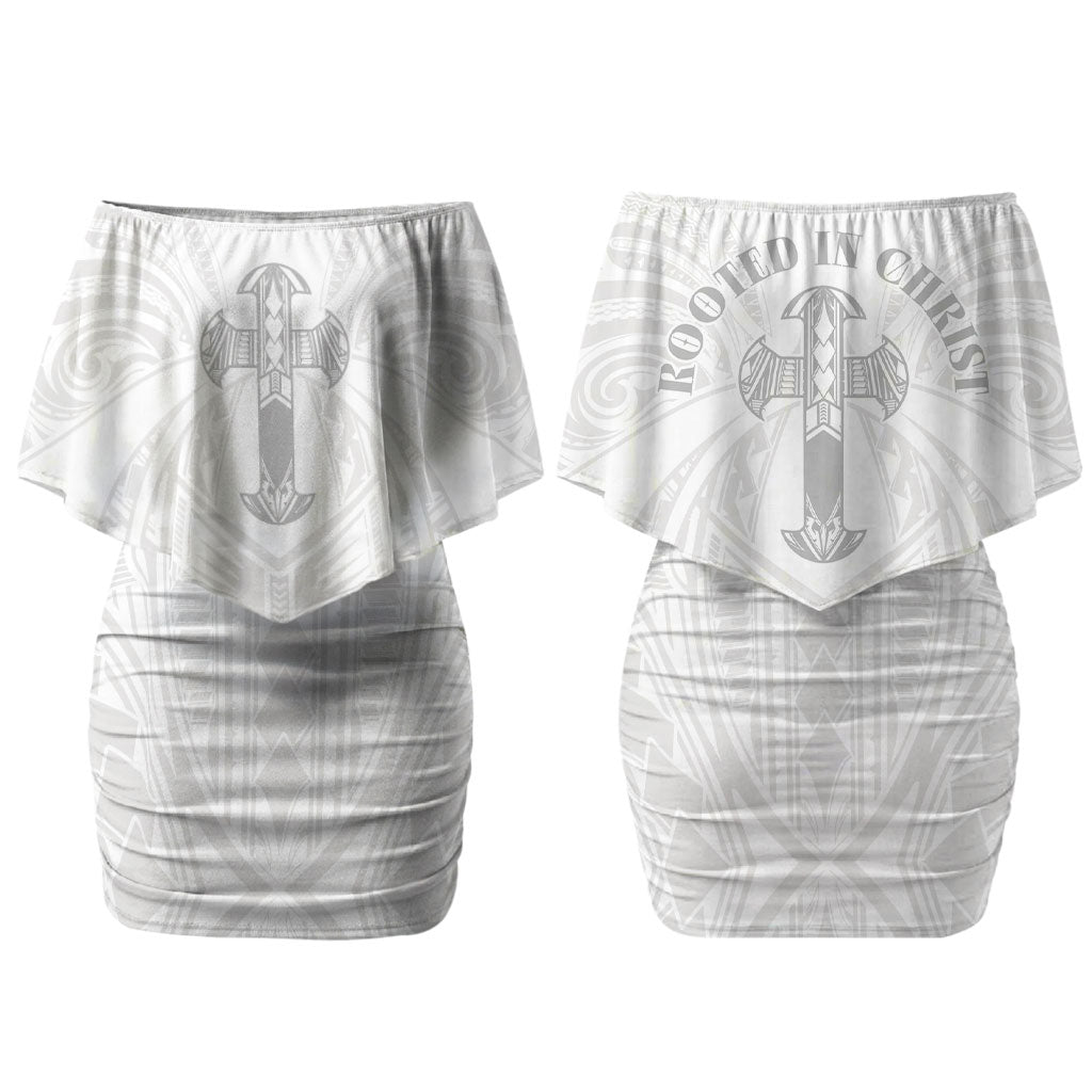 Samoa Christian Couples Matching Off Shoulder Short Dress and Hawaiian Shirt Rooted In Christ Polynesian Cross