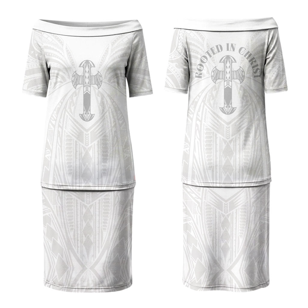 Samoa Christian Couples Matching Puletasi and Hawaiian Shirt Rooted In Christ Polynesian Cross