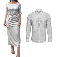 Samoa Christian Couples Matching Puletasi and Long Sleeve Button Shirt Rooted In Christ Polynesian Cross