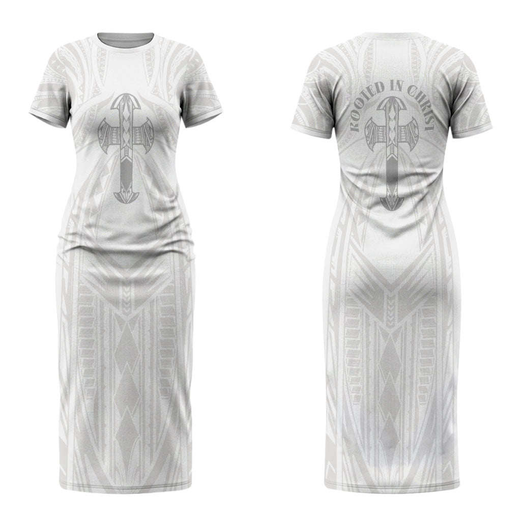 Samoa Christian Couples Matching Short Sleeve Bodycon Dress and Long Sleeve Button Shirt Rooted In Christ Polynesian Cross
