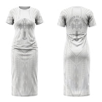 Samoa Christian Couples Matching Short Sleeve Bodycon Dress and Long Sleeve Button Shirt Rooted In Christ Polynesian Cross
