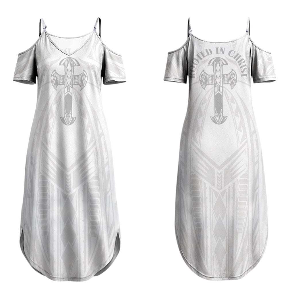 Samoa Christian Couples Matching Summer Maxi Dress and Long Sleeve Button Shirt Rooted In Christ Polynesian Cross