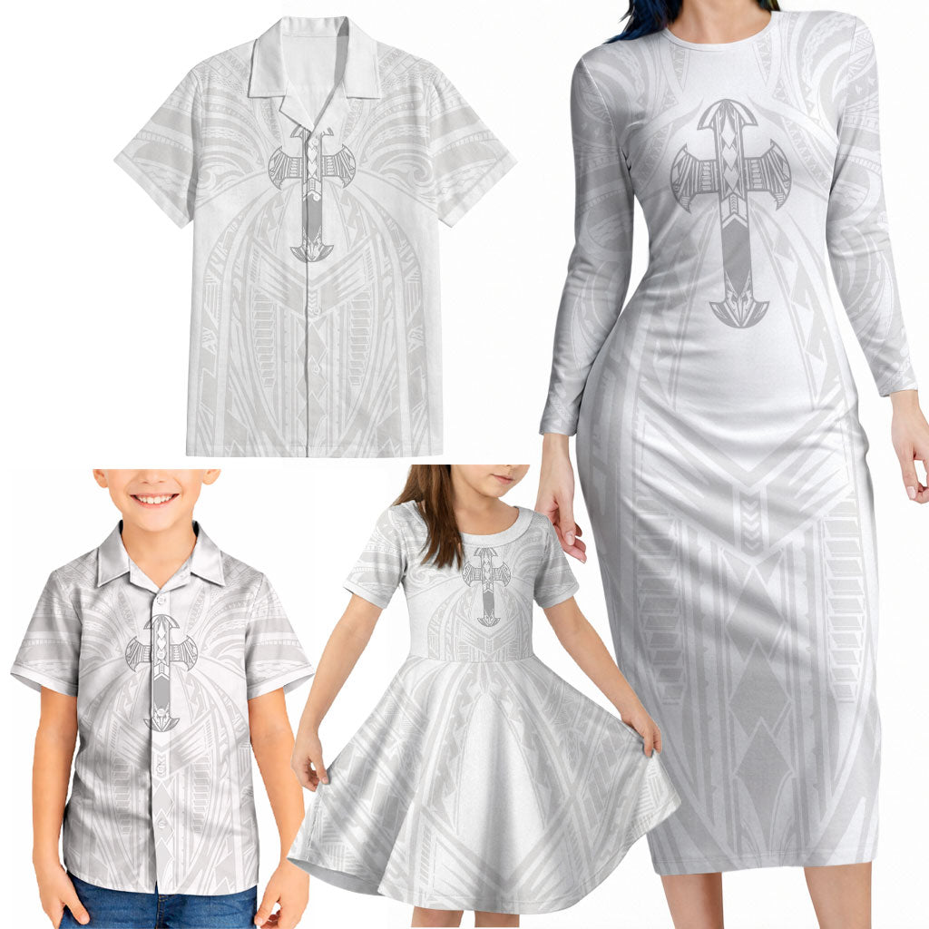 Samoa Christian Family Matching Long Sleeve Bodycon Dress and Hawaiian Shirt Rooted In Christ Polynesian Cross