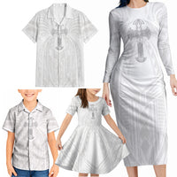 Samoa Christian Family Matching Long Sleeve Bodycon Dress and Hawaiian Shirt Rooted In Christ Polynesian Cross
