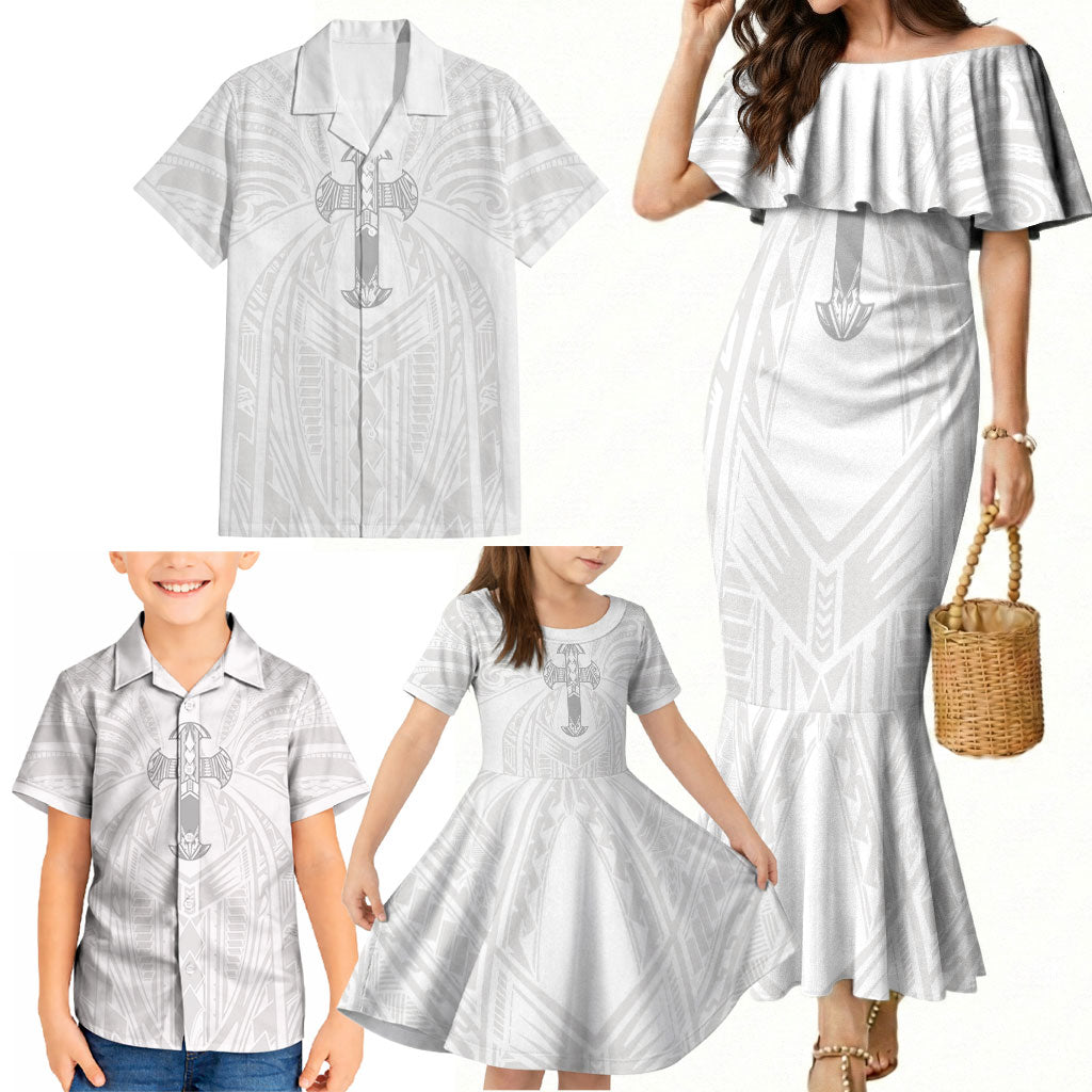 Samoa Christian Family Matching Mermaid Dress and Hawaiian Shirt Rooted In Christ Polynesian Cross