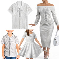 Samoa Christian Family Matching Off The Shoulder Long Sleeve Dress and Hawaiian Shirt Rooted In Christ Polynesian Cross