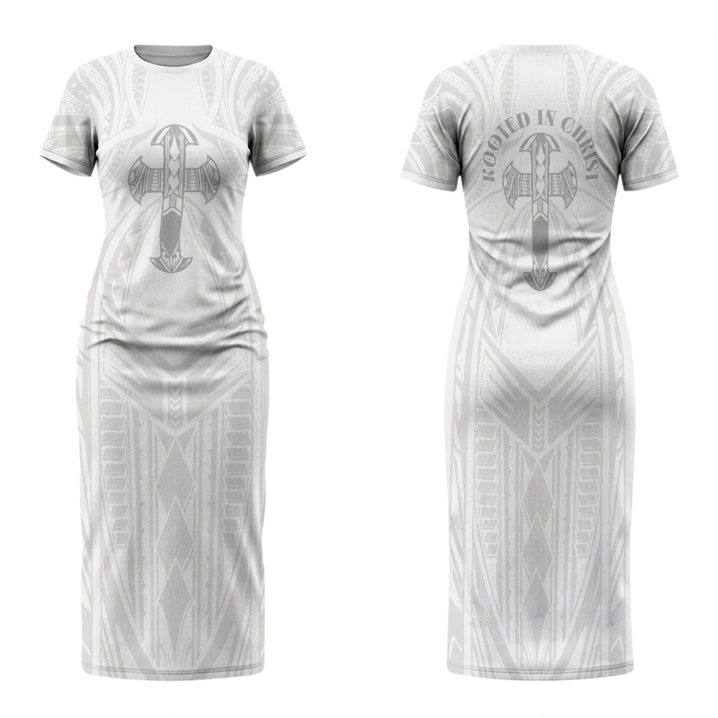 Samoa Christian Family Matching Short Sleeve Bodycon Dress and Hawaiian Shirt Rooted In Christ Polynesian Cross