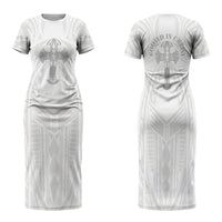 Samoa Christian Family Matching Short Sleeve Bodycon Dress and Hawaiian Shirt Rooted In Christ Polynesian Cross