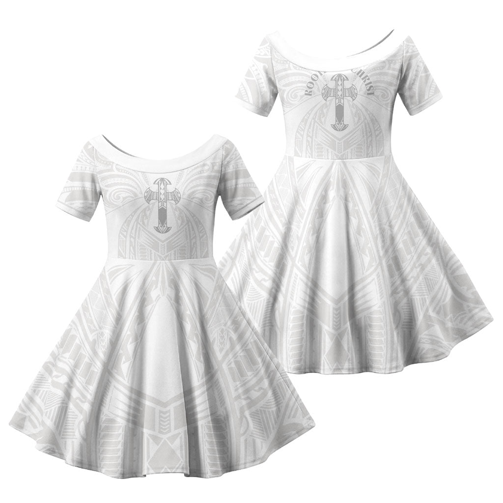 Samoa Christian Family Matching Short Sleeve Bodycon Dress and Hawaiian Shirt Rooted In Christ Polynesian Cross