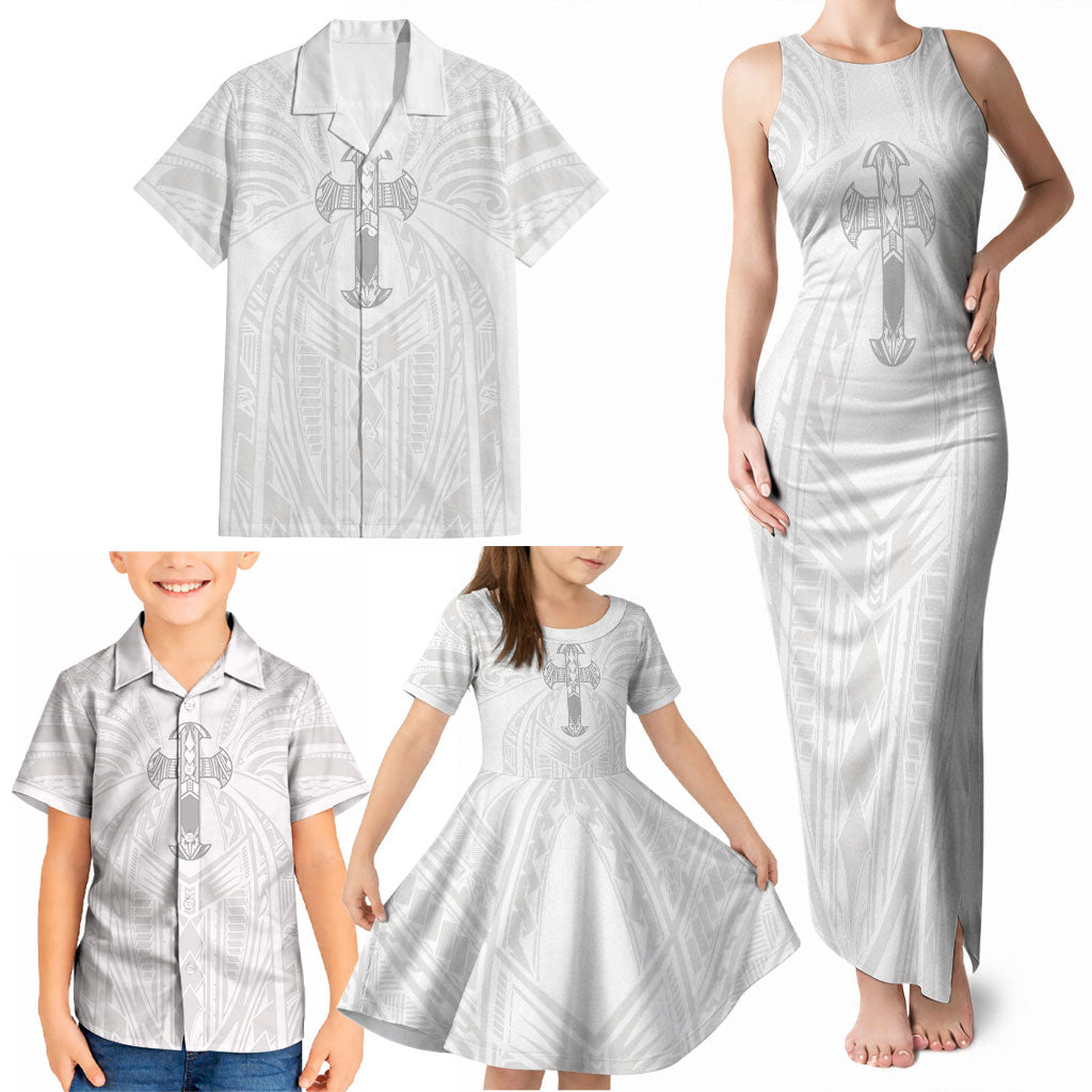 Samoa Christian Family Matching Tank Maxi Dress and Hawaiian Shirt Rooted In Christ Polynesian Cross