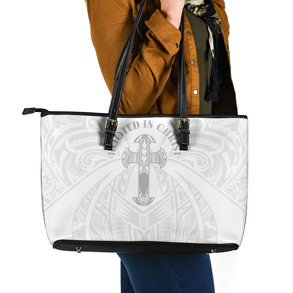 Samoa Christian Leather Tote Bag Rooted In Christ Polynesian Cross