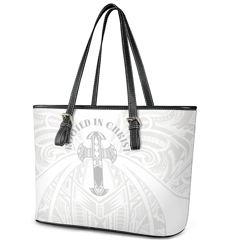 Samoa Christian Leather Tote Bag Rooted In Christ Polynesian Cross