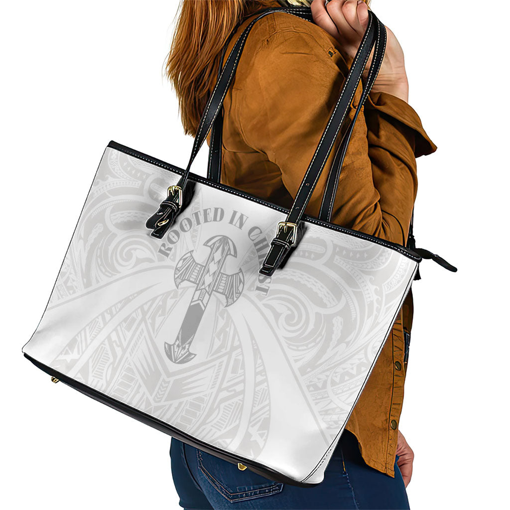 Samoa Christian Leather Tote Bag Rooted In Christ Polynesian Cross
