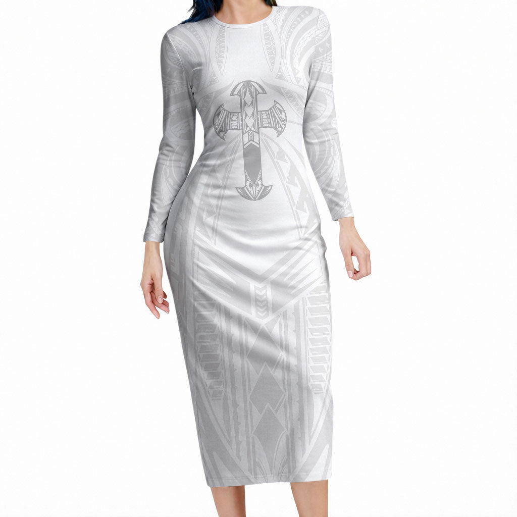 Samoa Christian Long Sleeve Bodycon Dress Rooted In Christ Polynesian Cross