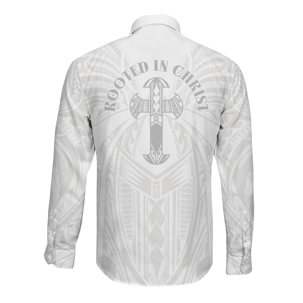 Samoa Christian Long Sleeve Button Shirt Rooted In Christ Polynesian Cross