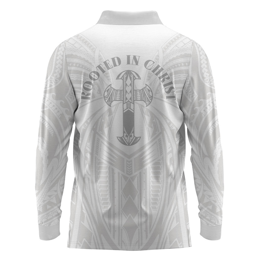 Samoa Christian Long Sleeve Polo Shirt Rooted In Christ Polynesian Cross