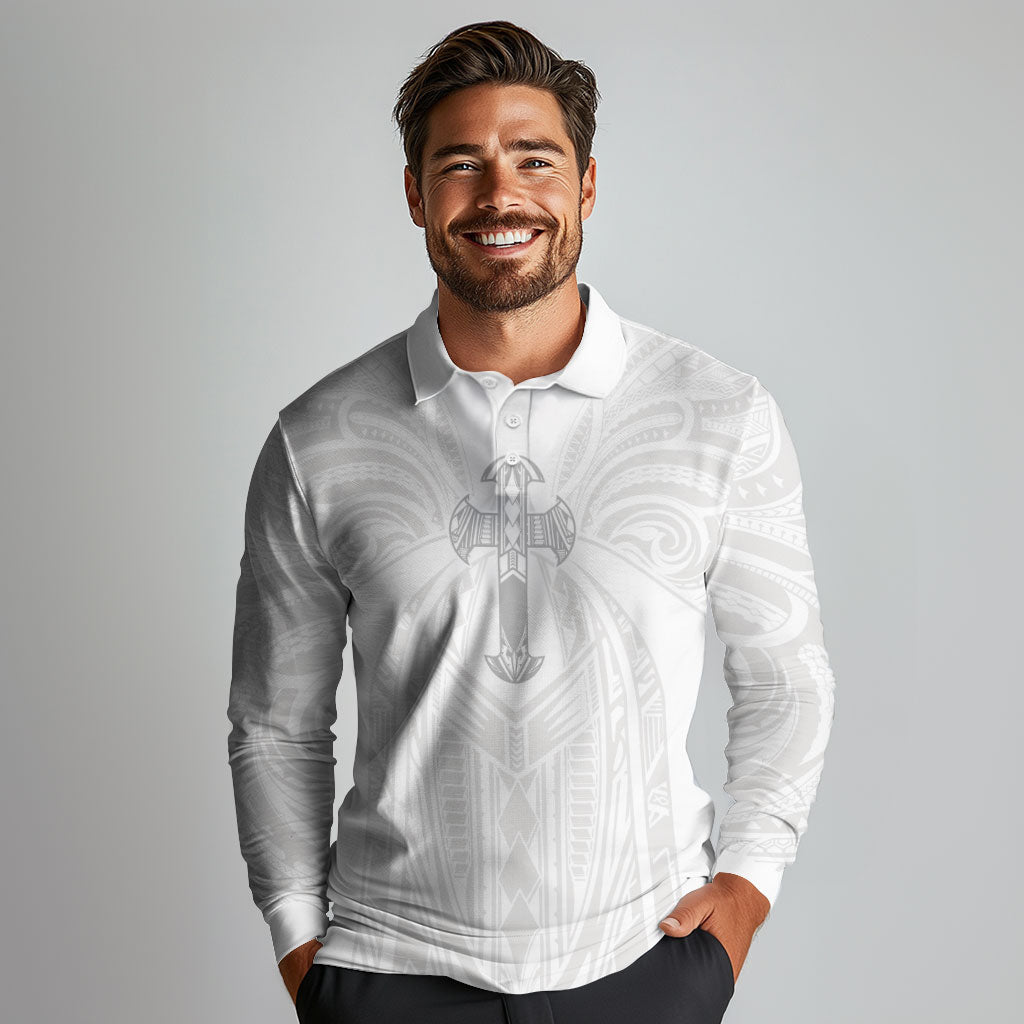 Samoa Christian Long Sleeve Polo Shirt Rooted In Christ Polynesian Cross