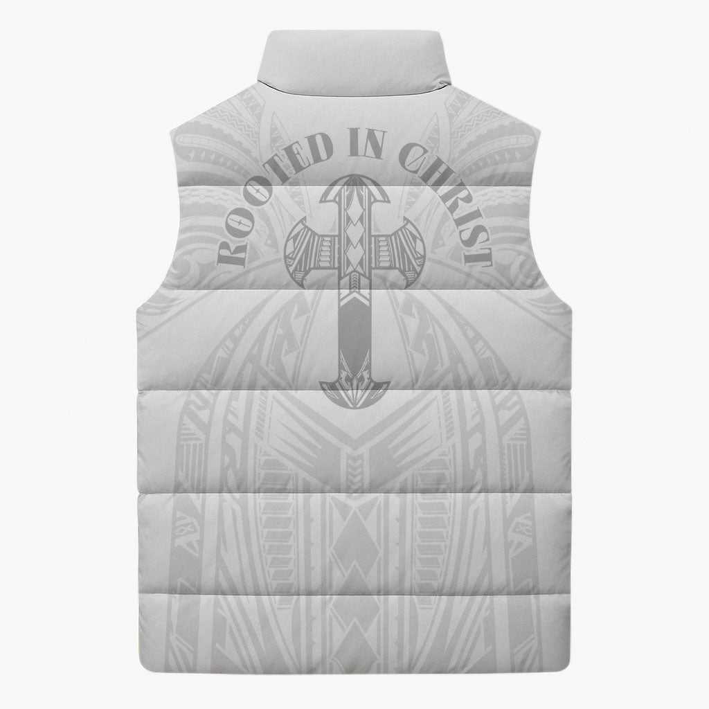 Samoa Christian Sleeveless Puffer Jacket Rooted In Christ Polynesian Cross