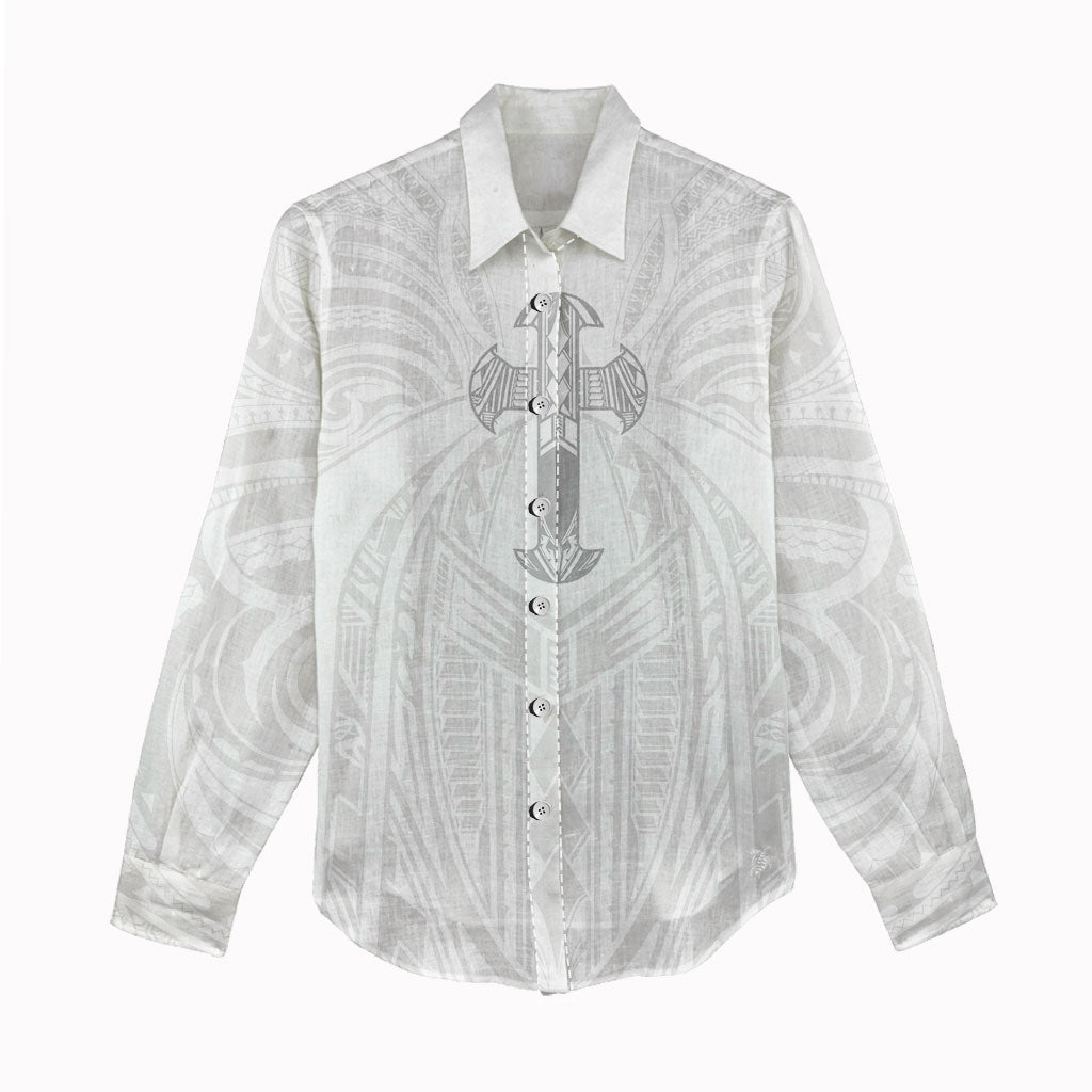 Samoa Christian Women Casual Shirt Rooted In Christ Polynesian Cross