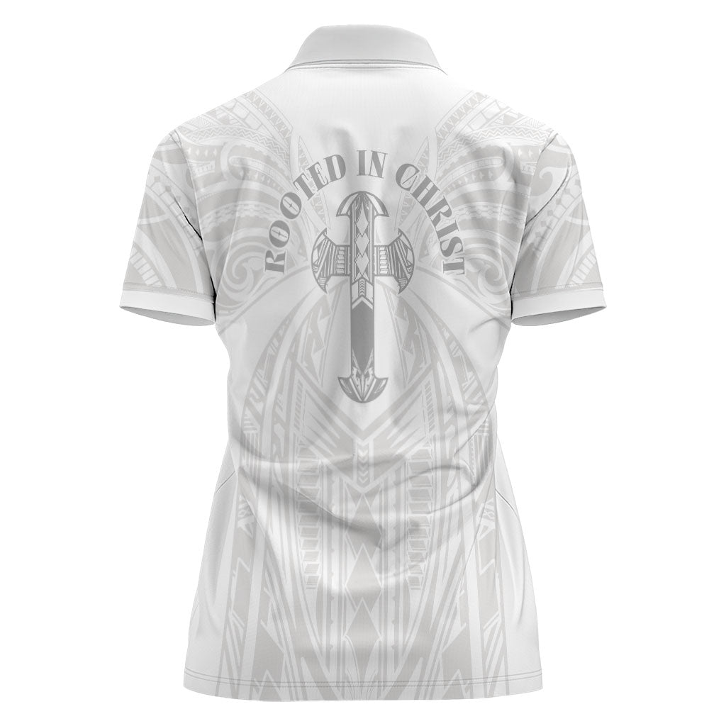Samoa Christian Women Polo Shirt Rooted In Christ Polynesian Cross